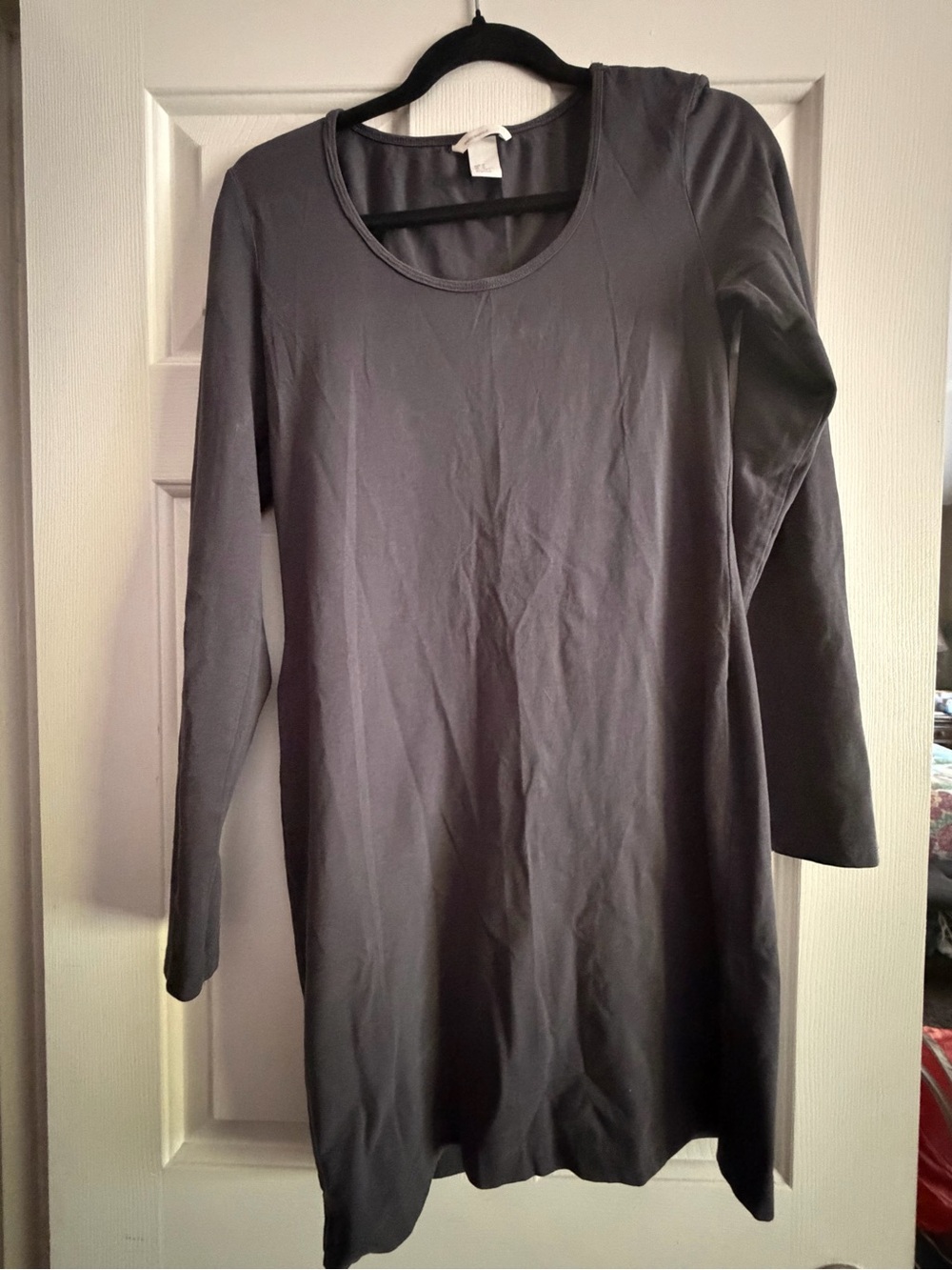 Long Sleeve Scoop Neck Dress in Charcoal Gray